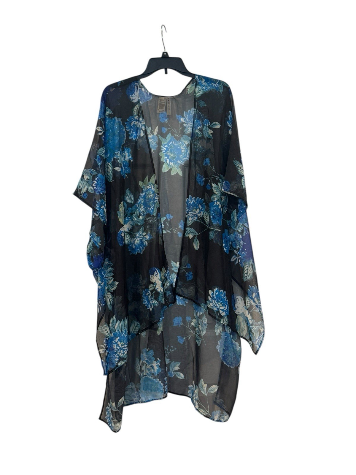 Women’s Cyn & Luca Blue & Black Floral Swimsuit Cover Up/ Kimono: Size Large