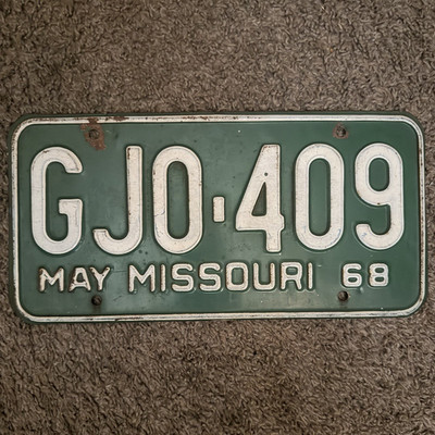 Missouri May 1968 Collectible License Plate Tag GJO-409 Green