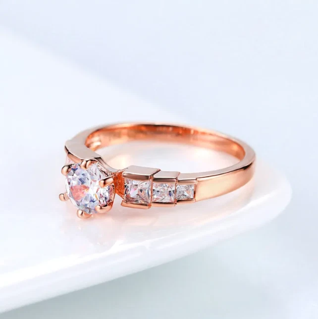 Luxury Rose Gold Bamboo Ring – Square Zircon Design for Women | Elegant Minimali - Image 2 of 4