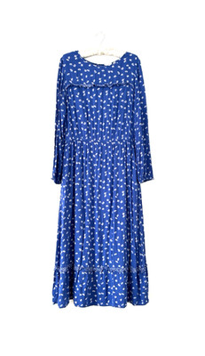 Fat Face Kleid Damen blau Gänseblümchenmuster elastisch Rüschen Langarm Midi Größe 16