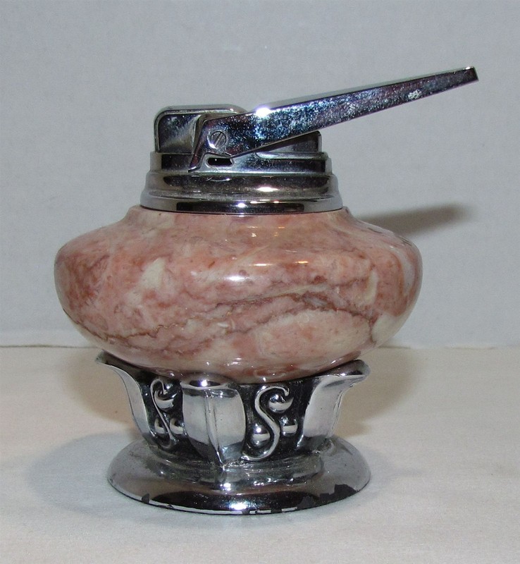 Ronson Nordic Table Top Lighter, Chrome & Pink Marble 