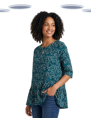 Ex Women's Seasalt Tunic Top - 3/4 Sleeve Jersey Printed Teal Berries (Defect)