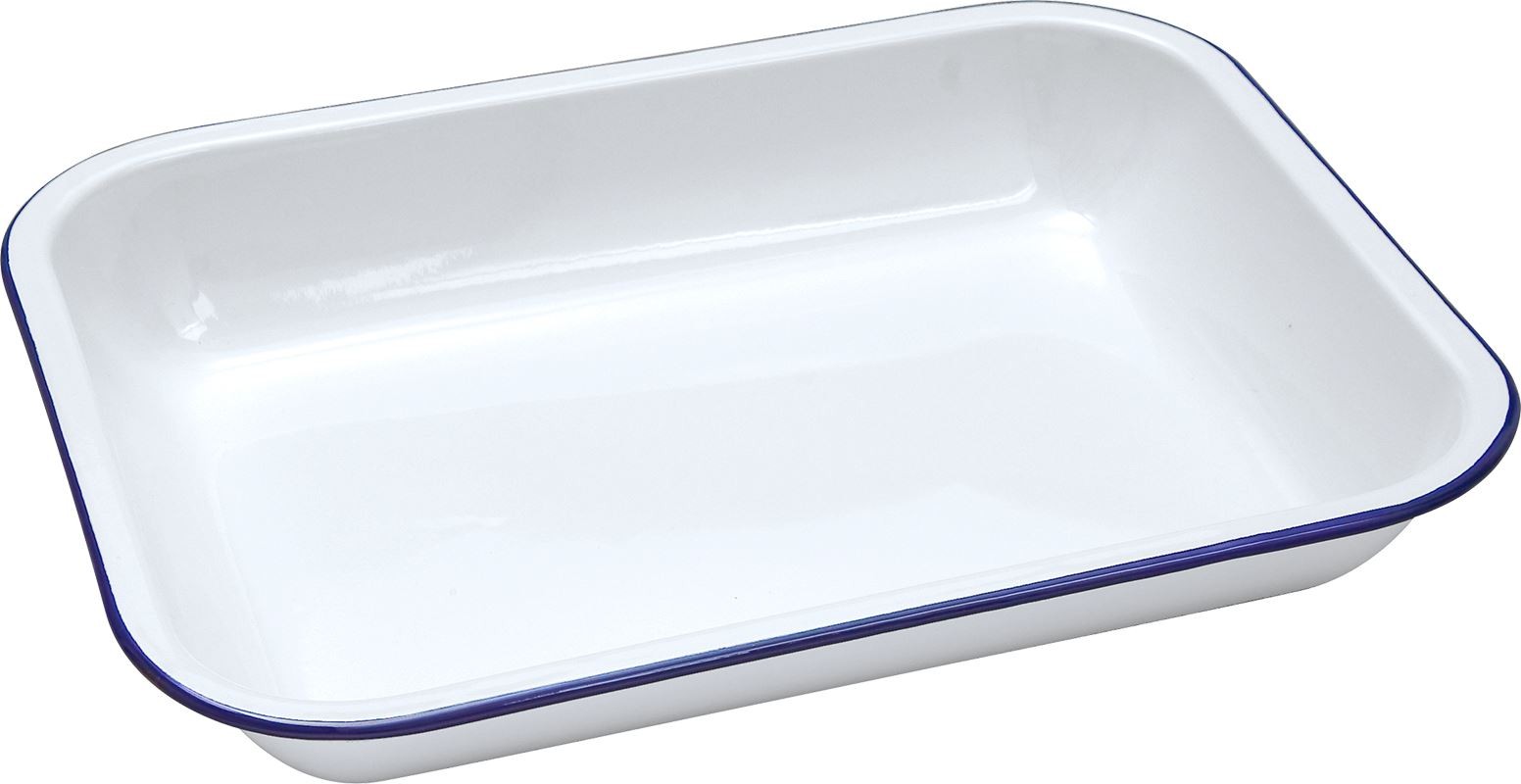 Falcon Enamel Baking Pan 37cm 3000ml White Blue Rim