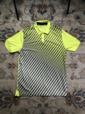 Nike Golf Tour Performance Polo Shirt Mens Medium Yellow Stripe Graphic Dri-FIT