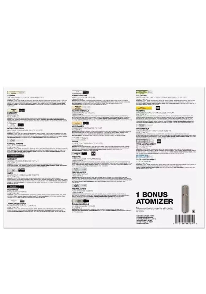 Muestreador de perfume de fragancia navideña para hombre Dillard's -Versace -Yves Saint Laurent Foto 3 de 4