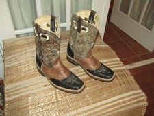 Kansas Brown Square Toe Leather Cowgirl Western Boots Women's Size 6.5 Mex 23.5