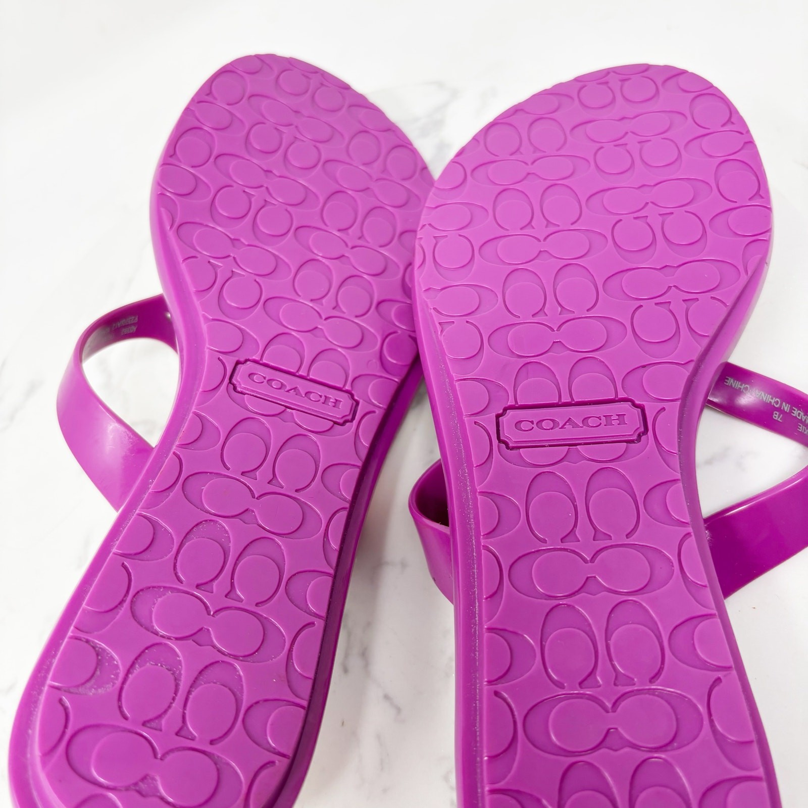 SAOLA Infradito Coach Trixie donna taglia 7 rosa brillante jelly suola logo a righe