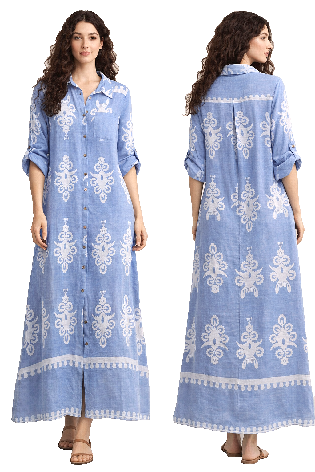NEW COLLECTION Made in Italy 100% Linen Button Up Maxi Dress OS Floral Lagenlook