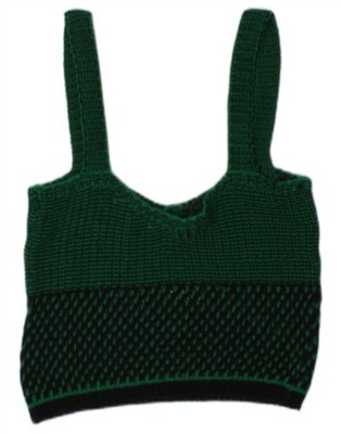 Zara Damen Crop Knit Cami Top UK 12 Medium Grün Colourblock Baumwolle AZ10