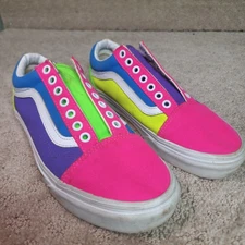 Vans Old Skool Neon Color Block Mens 8 Womens 9.5 Shoes Multi Pink Blue Skate