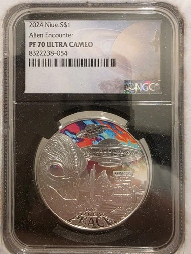 2024 Niue $1 Colorized Alien Encounter 1oz Silver Coin NGC PF70 UC limited to 90