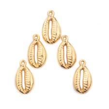 Gold Cowrie Shell Charms Set of 5 Brass