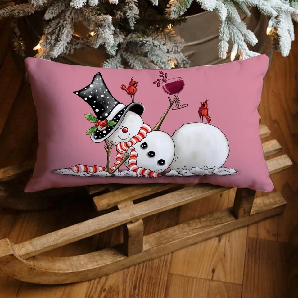 Fundas de Almohada Rosa Navidad 12x20 Muñeco de Nieve Feliz Navidad Almohada Lumbar Cala... Foto 2 de 4