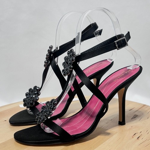 Kate Spade New York Black Satin Open Toe Embellished Strappy Heel - Size 7B - Picture 3 of 9
