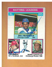 BILL MADLOCK & TED SIMMONS AUTOGRAPHED 1976 TOPPS BL BASEBALL CARD SIGNED AUTO