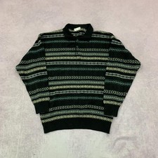 Vintage abstract knitted jumper Patterned Grandad knit sweater Men's L