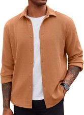 Men's Dress Shirt Long Sleeve Wine Red Classic Fit Soft Material Collared Neck