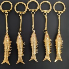 Vintage GoldFish Keychain Set 5pc Retro Gold Finish Collectible Gifts