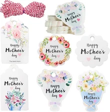Mother's Day Gift Tags,120 Pcs Floral Happy Hanging Paper 
