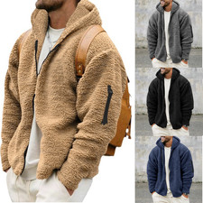 Men’s Fluffy Fleece Hoodie Warm Teddy Jacket Winter Autumn Casual Coat Gift