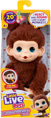 Baby Monkey Minis Chikki Cherry Interactive Pet Toy 20 Sounds Reactions Brown