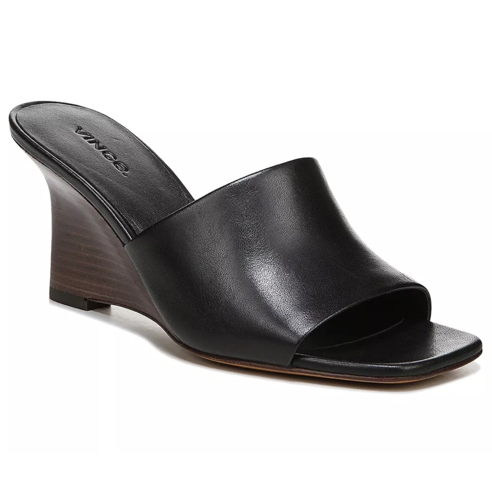 Vince Women's Pia Wedge Mule Sandals Black Sz 8.5