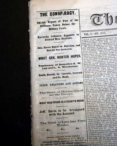 JEFFERSON DAVIS CAPTURED Wife's Clothes & Mrs. Surratt & the Assassin Trial 1865