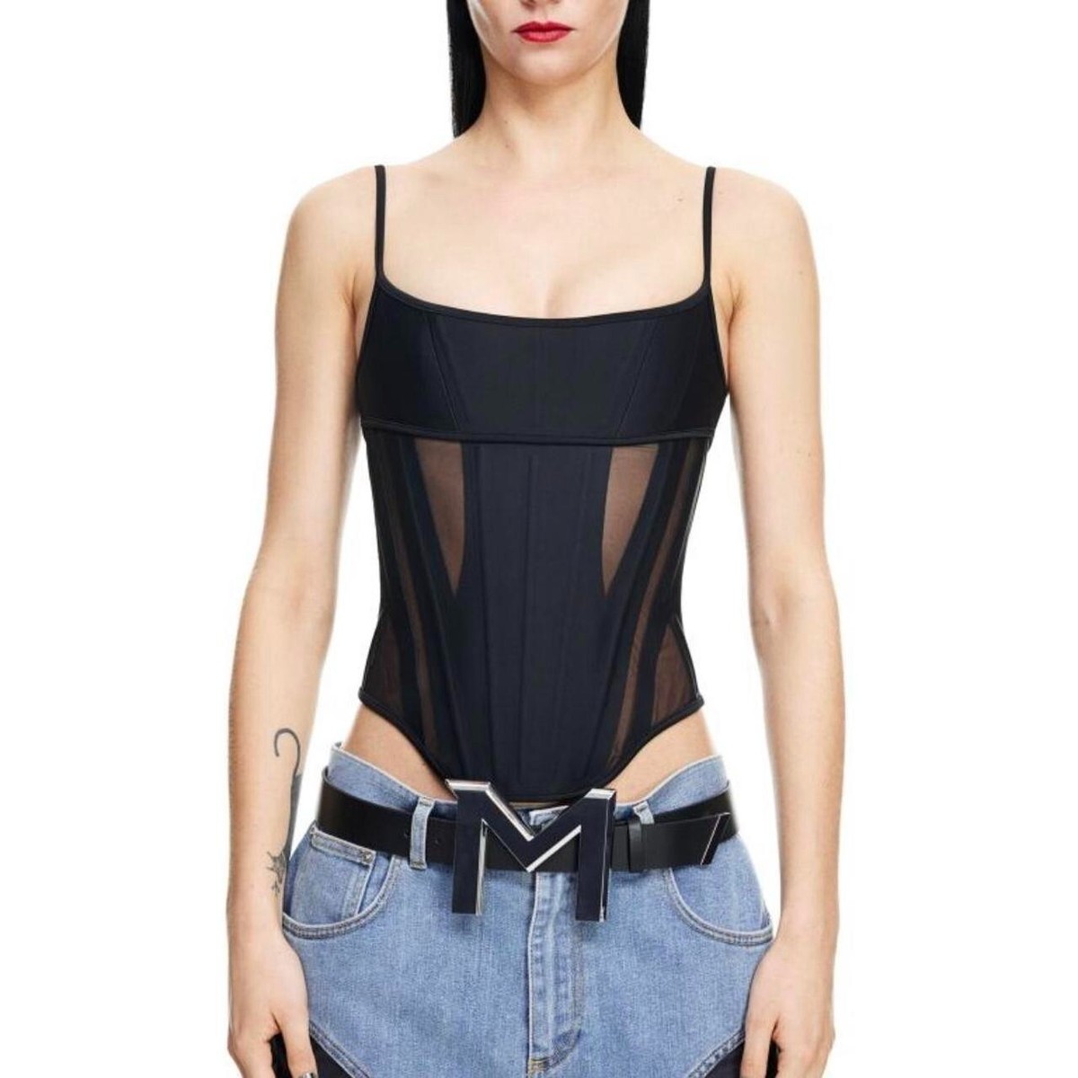 New With tags Mugler x H&M Black Corset-Style Top Woman Size