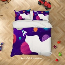 3D Planet Rocket Space Purple Quilt Cover Set Duvet Cover Bedding Pillowcases