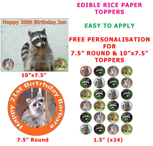 Personalisierter Waschbär nordamerikanischer Säugetierkuchen/Cupcake Topper auf Reispapier  - Bild 1 von 4