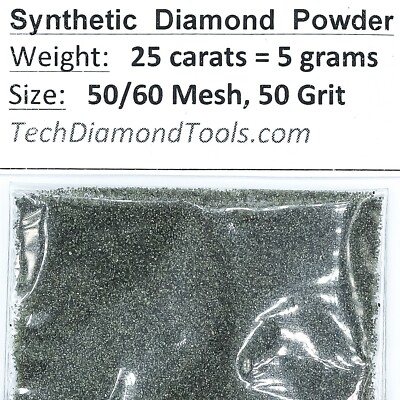 TechDiamondTools Diamond Powder 50 Grit 300-250 Microns, 25 Carats = 5 Grams