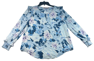 Willow Drive Blouse Womens size Medium Blue Floral Business Career Lng Slv Nwot