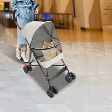 Pet Dog Stroller Travel Carriage 4 Wheels With Cup Holder & Rear Pocket, Gray