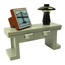 LEGO city minifigure furniture grey side table lamp light and picture frame
