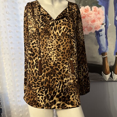 Chico s 1 Silky Leopard Print L/S Top NWOT
