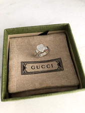 GUCCI Authentic 925 Sterling Silver Trademark Logo Heart Charm Love Ring 11