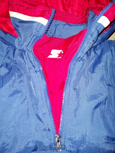 VTG 90s NEW YORK GIANTS STARTER PUFFER PULLOVER 1/2 ZIP JACKET YOUTH MEDIUM HOOD - Picture 6 of 10
