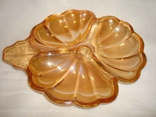 Vintage Jeannette Marigold Carnival Depression Glass Divided Flower Bowl Dish