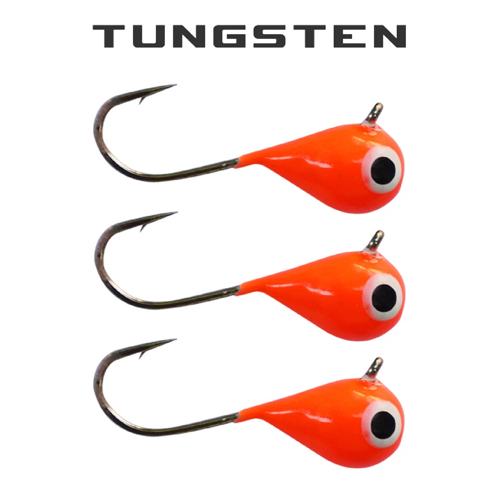 3 Pack - Tungsten Ice Fishing Jigs - BRIGHT ORANGE GLOW (6 Size