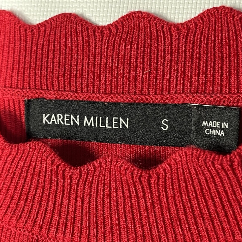 Suéter Jersey Karen Millen S Rojo Corto Acanalado Elástico Festoneado Fiesta de Navidad Foto 3 de 4