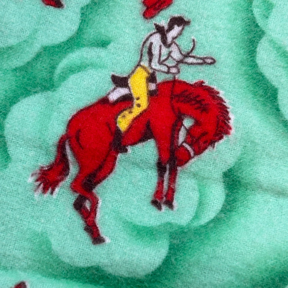 VTG 1950s Novelty Youth Flannel Fabric Cowboys Bucking Bronco 2 Pieces 32x40 Ea. - Image 3 of 4