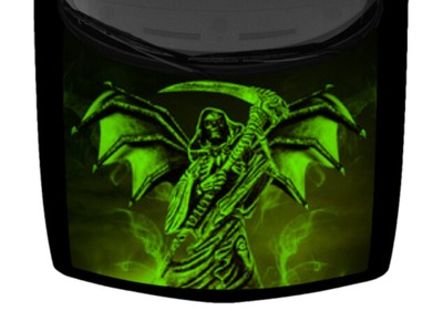 Winged Grim Reaper Smokey Scythe Truck Hood Wrap Vinyl Car Graphic Decal Green