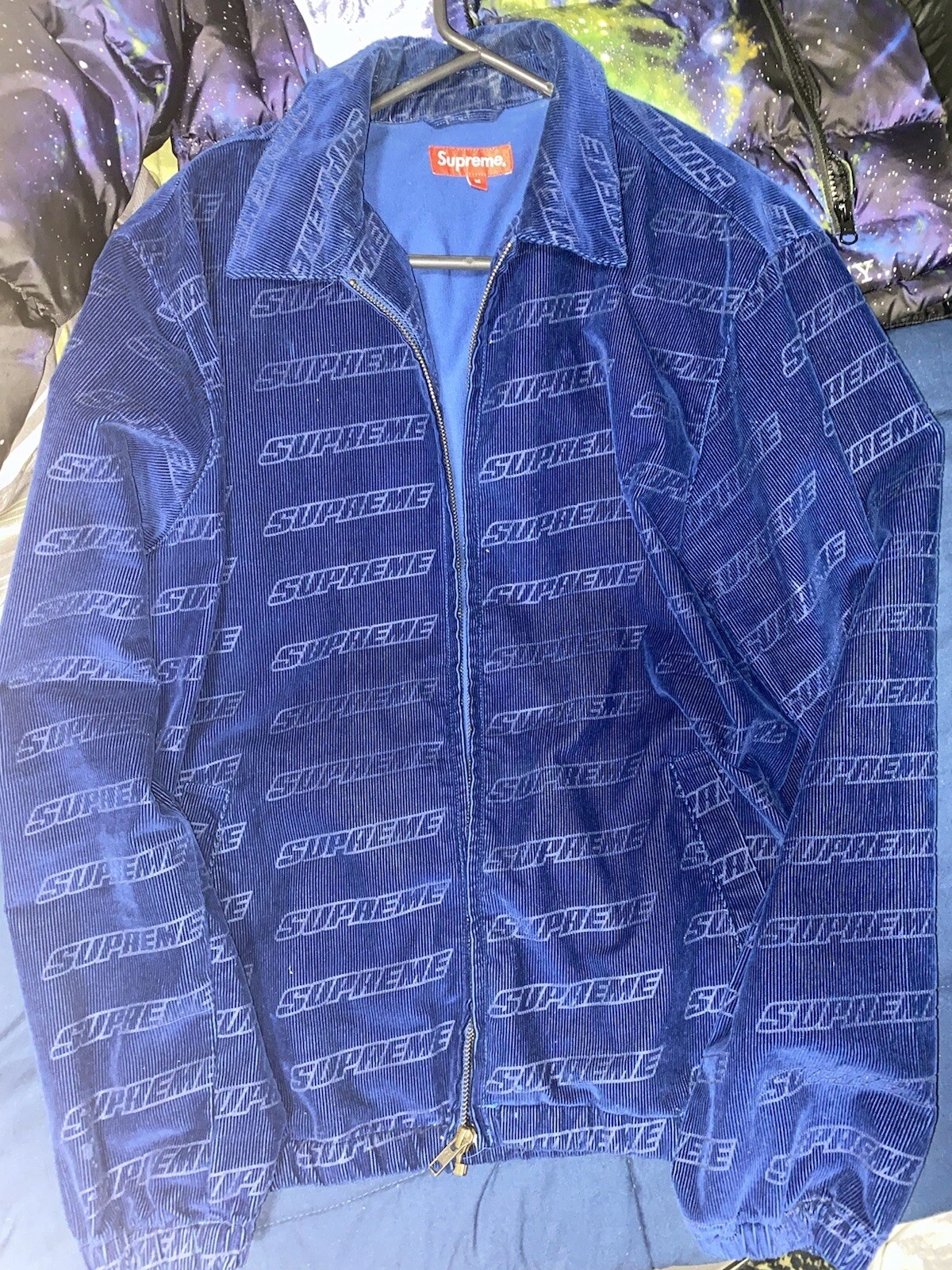 supreme debossed logo cordoury jacket royal blue medium size medium