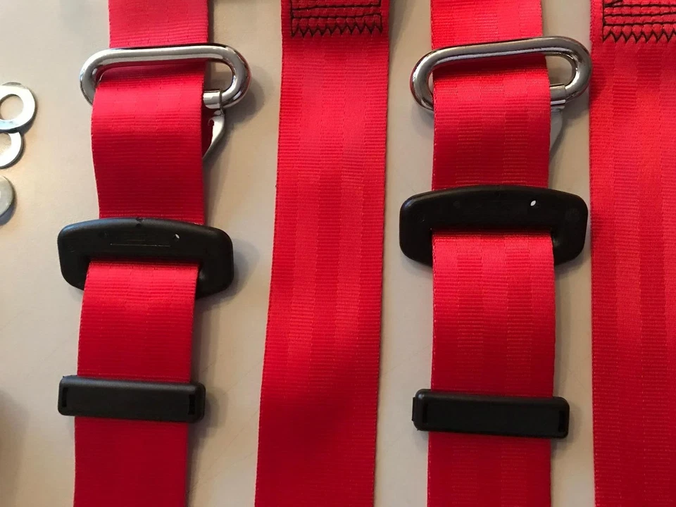 Automatic 3-Point Safety Belt In Red Set Of 2 Pieces For 1969-85 Porsche 911 New - Image 4 of 4