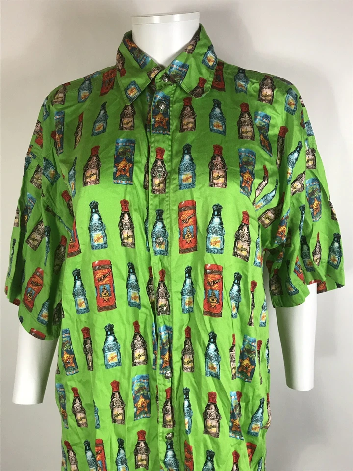 Camisa De Colección Gianni Versace Jeans Verde Estampado Botella Perfume S Foto 3 de 4