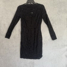 Women’s elegant floral black lace long sleeve Bodycon cocktail dress XS New