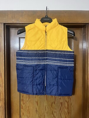 Vintage Cap'n Jac State Puffer Vest SIZE Medium yellow blue white