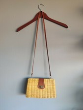 Beautiful True Vintage Cottage Core Wicker And Faux Leather Handbag