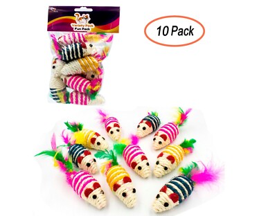 10 Sisal Mice with Rattle Sound, Interactive Catch Play Teaser Mouse Toy for Cat