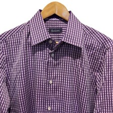 Robert Graham Men's Size 15.5/30 Button Front L/S Purple Plaid Shirt Cotton euc